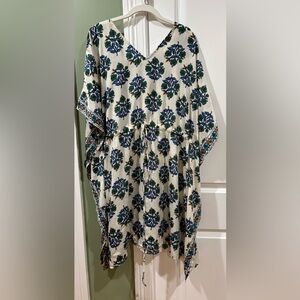 Lulla Collection Cream Floral Caftan with Blue & Green Print